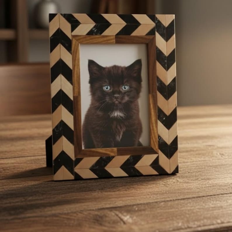 Handmade Wooden Inlay & Resin Photo Frame – Chevron Design Picture Frame