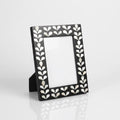 Mother of Pearl Inlay Photo Frame | Black Resin Leaf Pattern | Handmade Luxury Décor