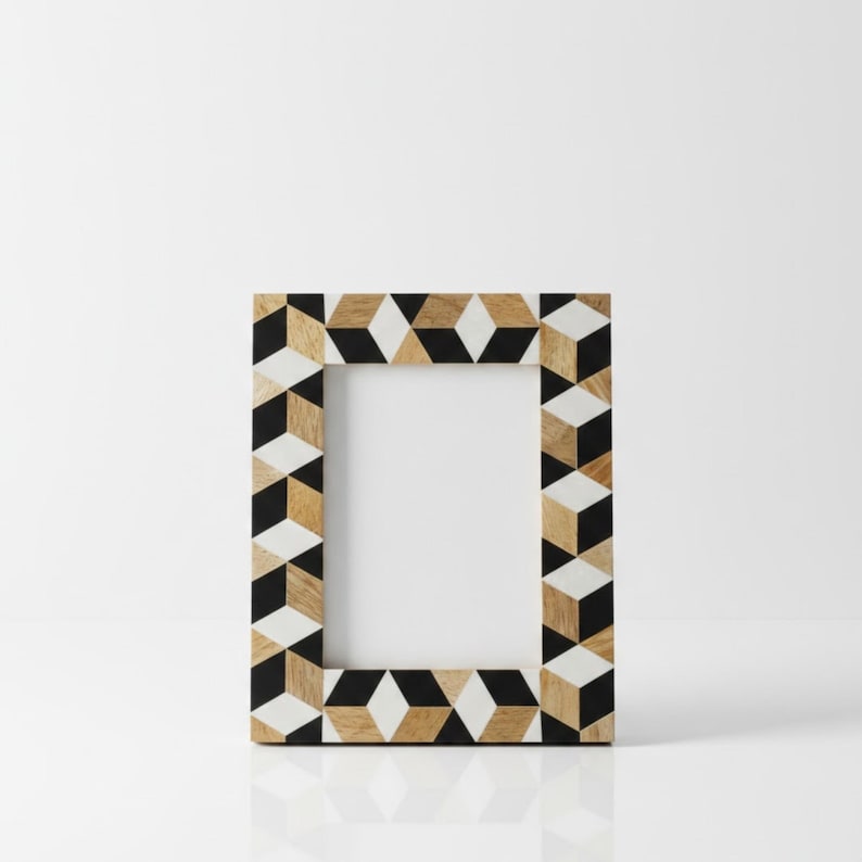 Wood & Resin Photo Frame | Geometric Pattern Picture Frame | Handmade Home Decor