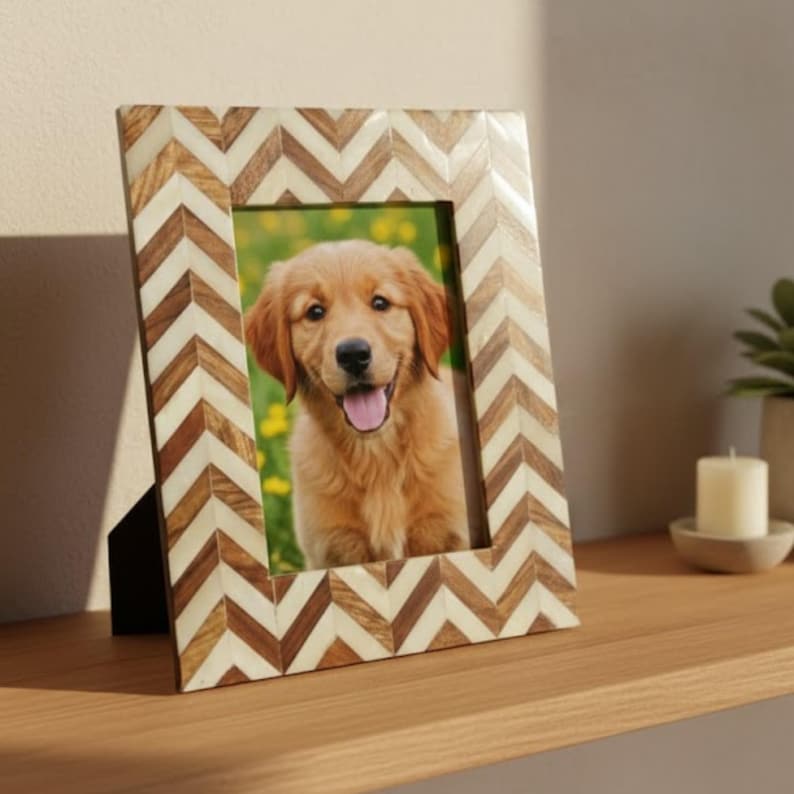 Bone Inlay Photo Frame Wood & Bone Inlay Photo Frame | Handmade Geometric Picture Frame | Nat ...