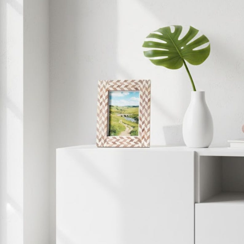 Handmade Wooden Inlay Photo Frame | Chevron Pattern Picture Frame | Handcrafted Home Décor