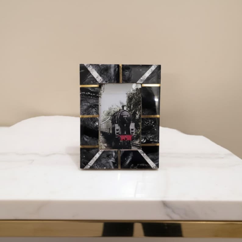 Handmade Resin & Brass Photo Frame | Modern Luxury Tabletop Decor | Elegant Home Decor