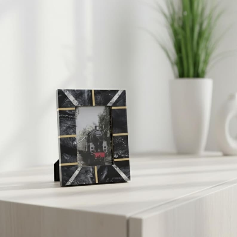 Handmade Resin & Brass Photo Frame | Modern Luxury Tabletop Decor | Elegant Home Decor