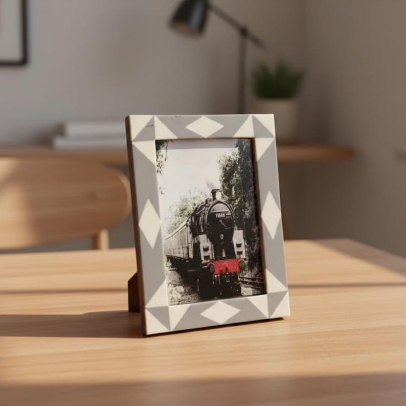 Handmade Bone Inlay & Resin Photo Frame | Modern Tabletop Picture Frame Décor