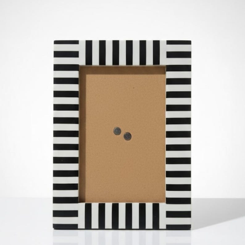 Bone Inlay Striped Photo Frame | Green & White Resin Frame | Handmade Home Décor
