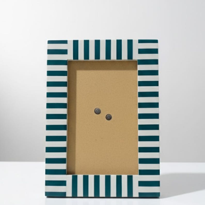 Bone Inlay Striped Photo Frame | Green & White Resin Frame | Handmade Home Décor