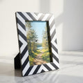 Bone Inlay Chevron Photo Frame | Black & White Resin Frame | Handmade Modern Décor