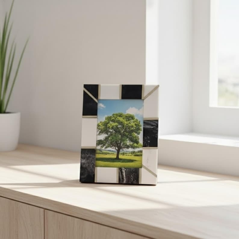 Handmade Resin & Brass Photo Frame | Modern Luxury Tabletop Picture Frame