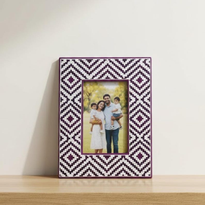 Handmade Resin Photo Frame | Green Geometric Mosaic Home Decor