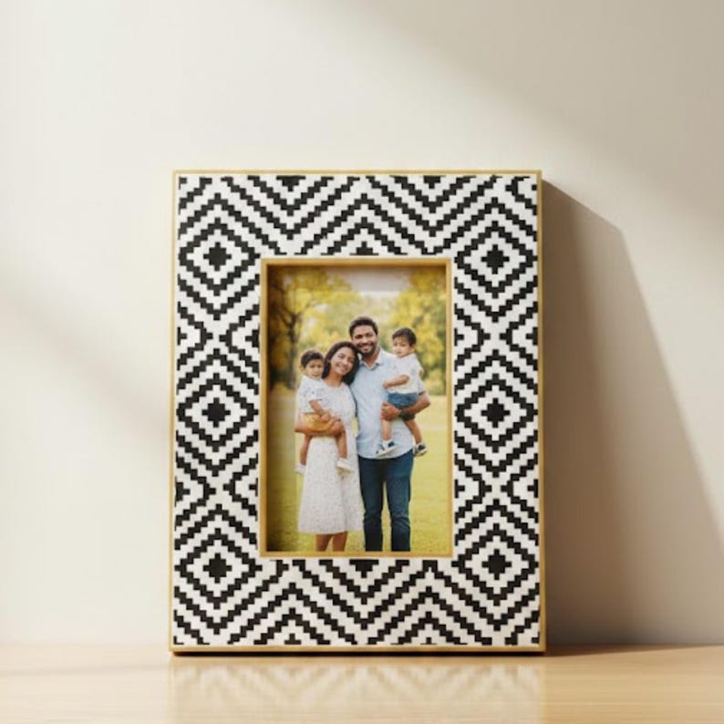 Handmade Resin Photo Frame | Green Geometric Mosaic Home Decor