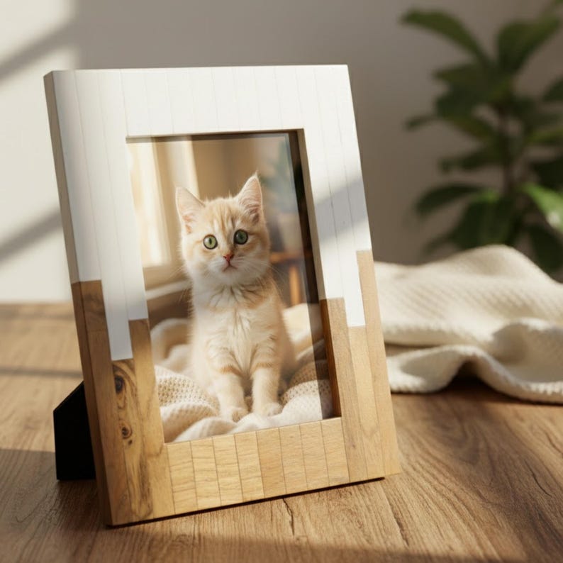 Wood & Bone Inlay Photo Frame | Handmade Decorative Picture Frame | Rustic Modern Decor