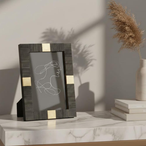 Black Resin Photo Frame | Gold Accent Picture Frame | Modern Luxury Home Décor