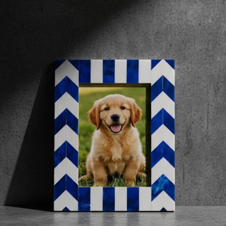 Bone Inlay & Resin Photo Frame | Blue Chevron Picture Frame | Handmade Home Décor