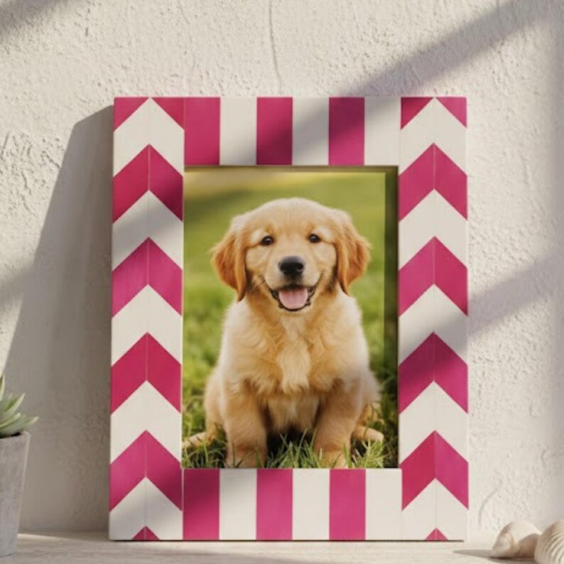 Bone Inlay & Resin Photo Frame | Blue Chevron Picture Frame | Handmade Home Décor