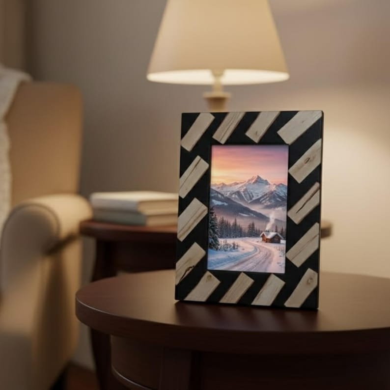 Handmade Resin & Wood Inlay Photo Frame | Modern Geometric Picture Frame | Luxury Home Décor Accent