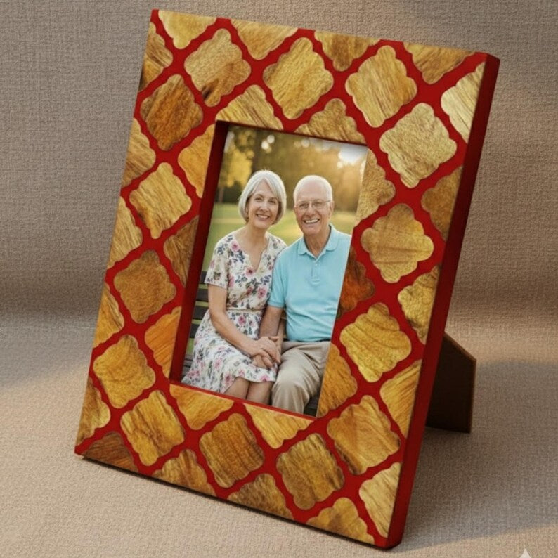 Handmade Decorative Resin and Wood Inlay Picture Frame – Artisan Crafted Luxury Photo Frame for Living Room