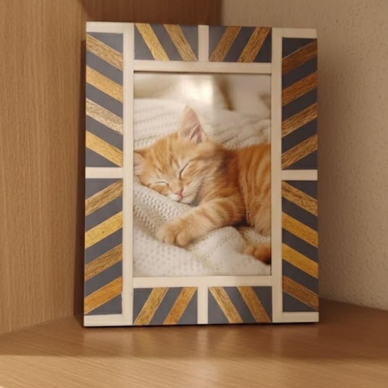 Handmade Wood Resin & Bone Inlay Photo Frame | Geometric Artisan Picture Frame for Home Décor