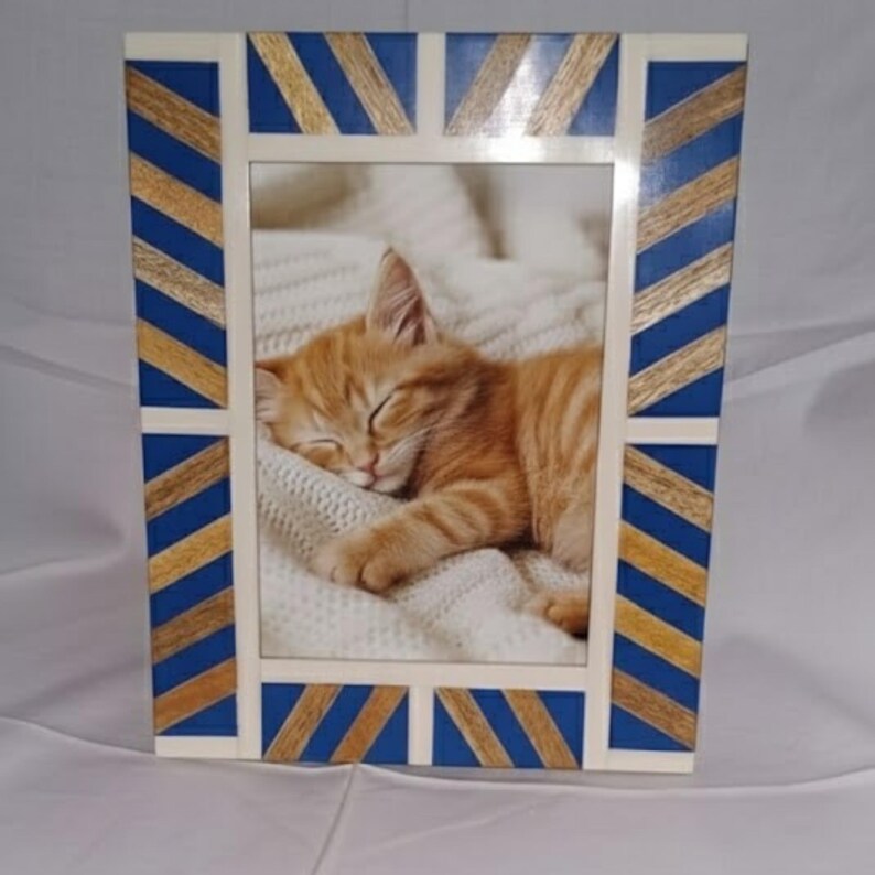 Handmade Wood Resin & Bone Inlay Photo Frame | Geometric Artisan Picture Frame for Home Décor