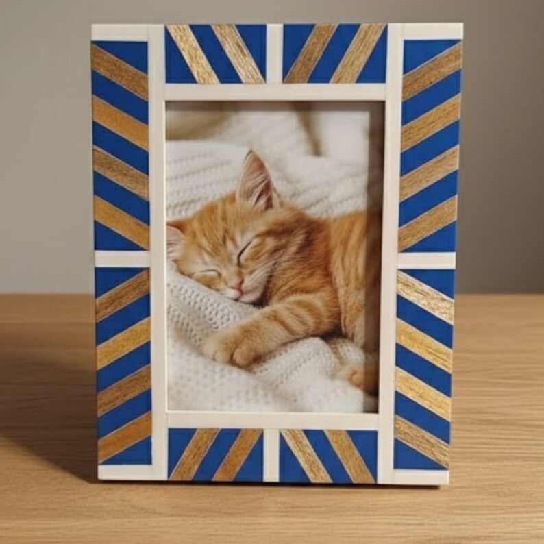 Handmade Wood Resin & Bone Inlay Photo Frame | Geometric Artisan Picture Frame for Home Décor