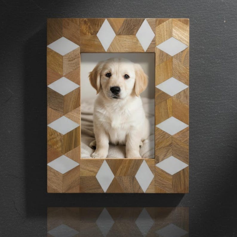 Wood & Bone Inlay Photo Frame | Handmade Geometric Picture Frame | Natural Home Décor