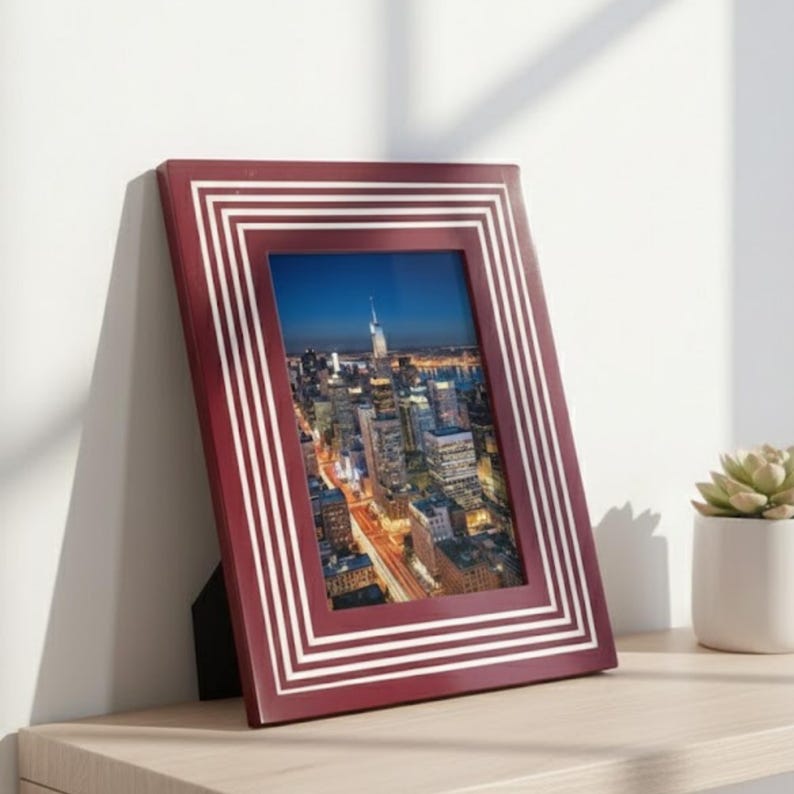 Bone Inlay & Resin Photo Frame | Black White Striped Design | Handmade Home Décor