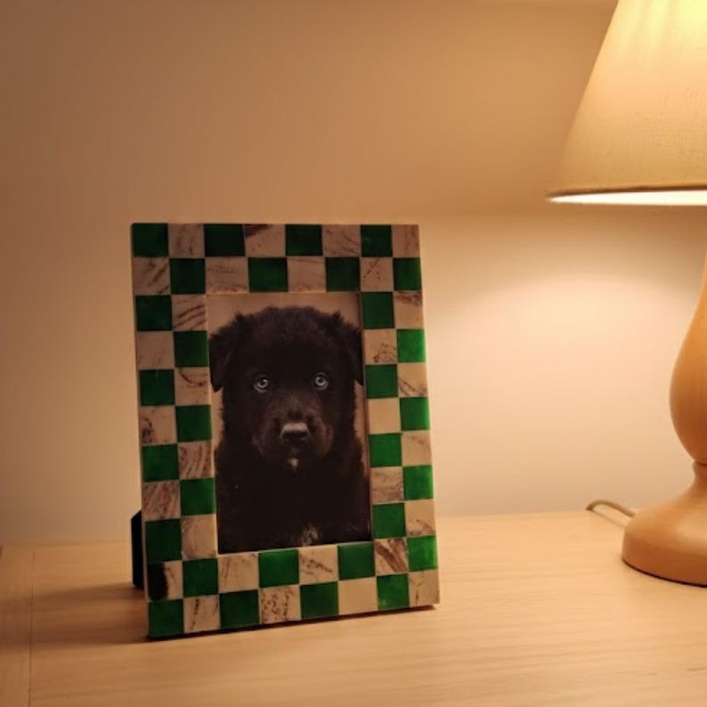 Handmade Blue Resin Inlay Photo Frame | Modern Checkered Picture Frame for Home Décor