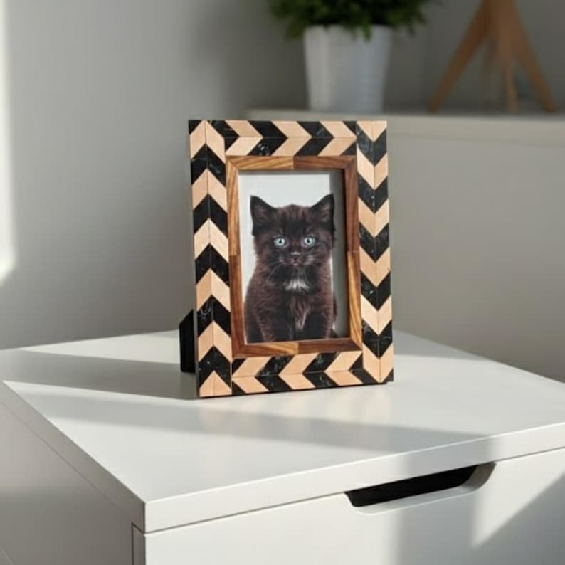 Handmade Wooden Inlay & Resin Photo Frame – Chevron Design Picture Frame