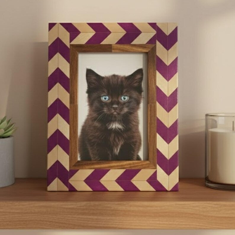 Handmade Wooden Inlay & Resin Photo Frame – Chevron Design Picture Frame