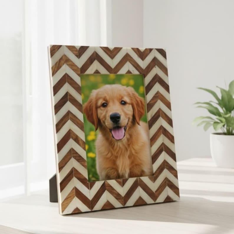 Wood & Bone Inlay Photo Frame | Handmade Geometric Picture Frame | Natural Home Décor