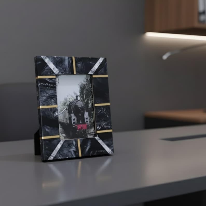 Handmade Resin & Brass Photo Frame | Modern Luxury Tabletop Decor | Elegant Home Decor
