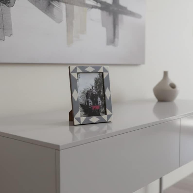 Handmade Bone Inlay & Resin Photo Frame | Modern Tabletop Picture Frame Décor