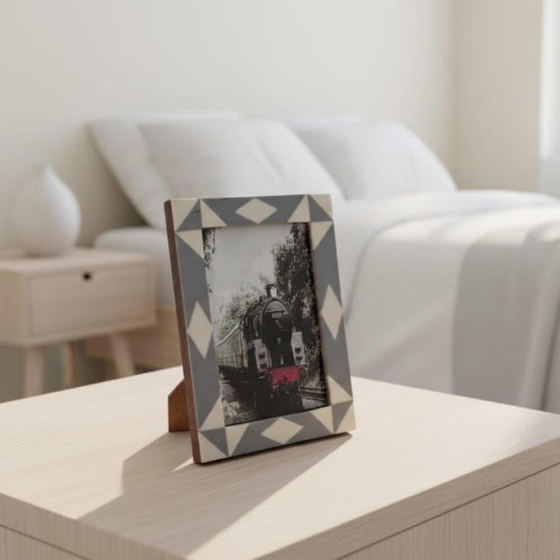 Handmade Bone Inlay & Resin Photo Frame | Modern Tabletop Picture Frame Décor