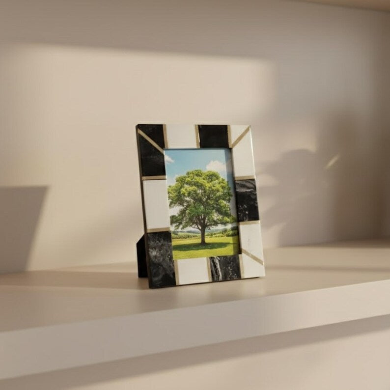 Handmade Resin & Brass Photo Frame | Modern Luxury Tabletop Picture Frame