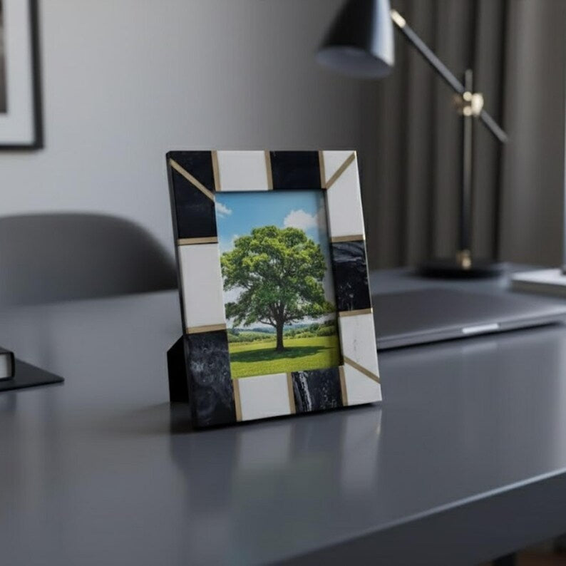 Handmade Resin & Brass Photo Frame | Modern Luxury Tabletop Picture Frame
