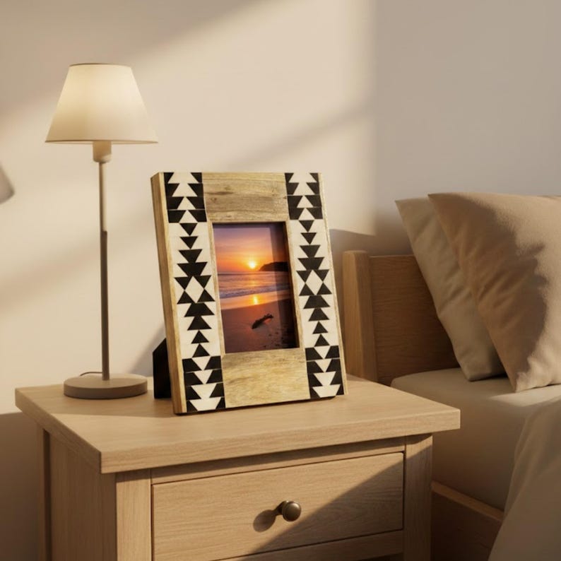 Handmade Resin Inlay Wooden Photo Frame – Modern Geometric Picture Frame for Home Decor