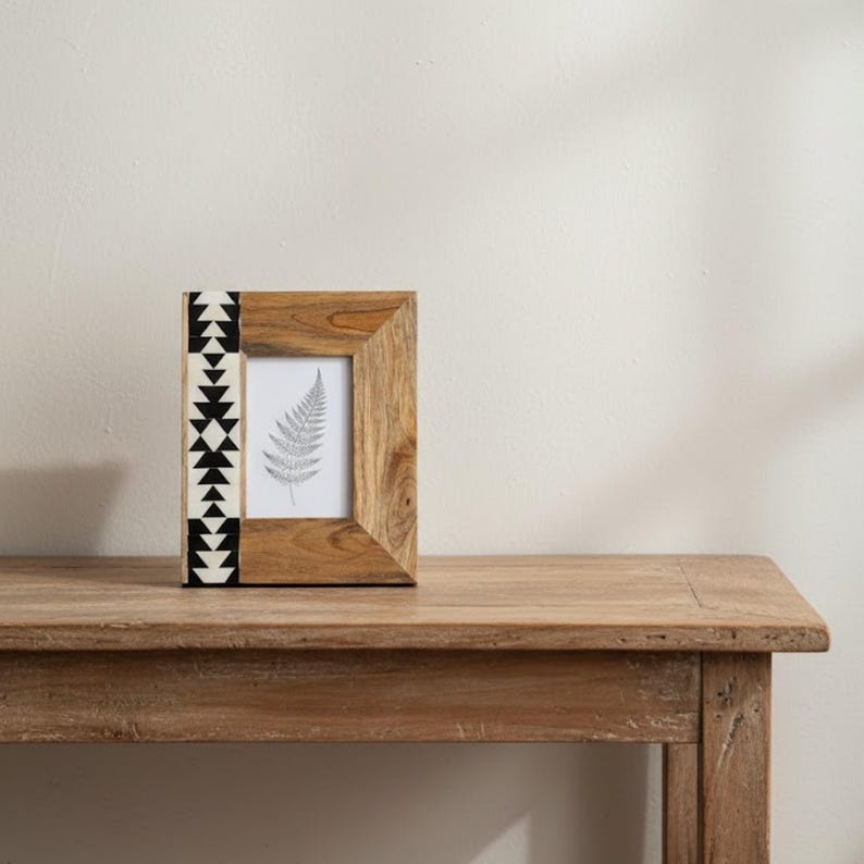 Handmade Resin Inlay Wooden Photo Frame | Modern Geometric Wood Picture Frame for Home Décor | Picture Frame for Shelf or Table Display
