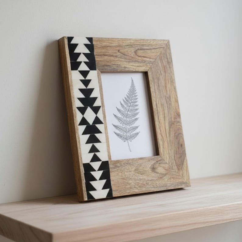Handmade Resin Inlay Wooden Photo Frame | Modern Geometric Wood Picture Frame for Home Décor | Picture Frame for Shelf or Table Display