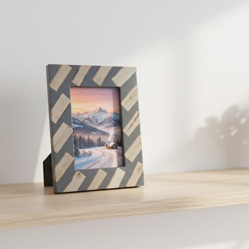 Handmade Resin & Wood Inlay Photo Frame | Modern Geometric Picture Frame | Luxury Home Décor Accent