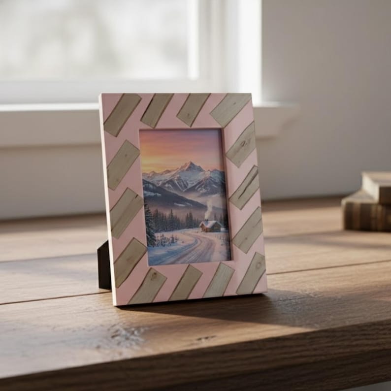 Handmade Resin & Wood Inlay Photo Frame | Modern Geometric Picture Frame | Luxury Home Décor Accent