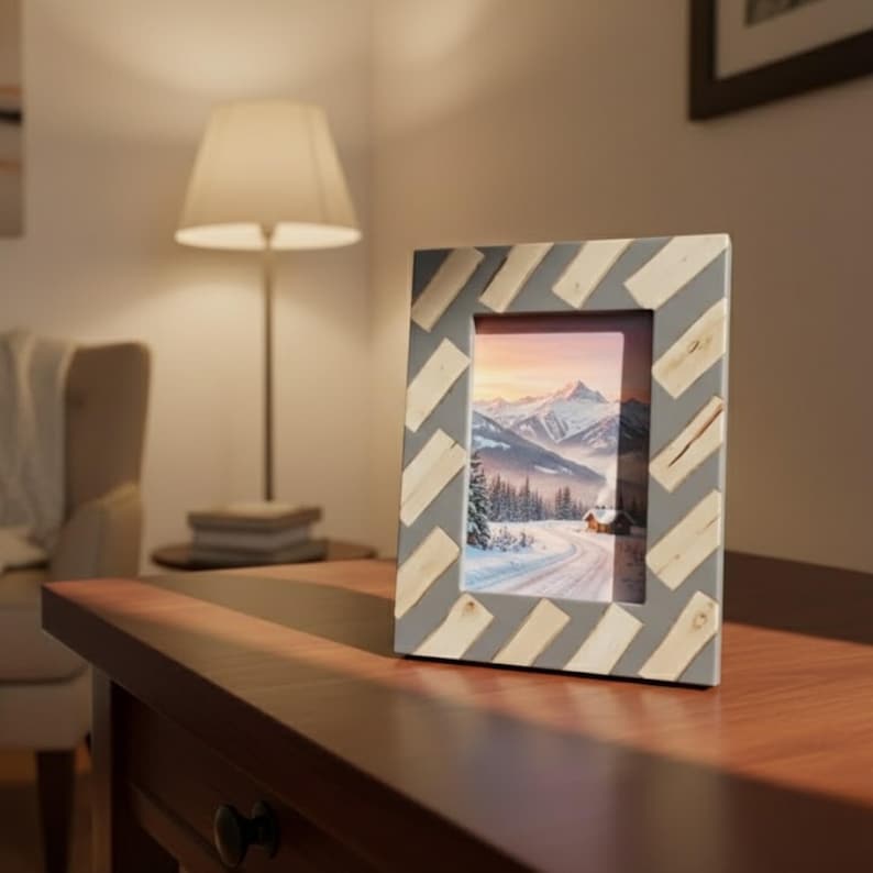 Handmade Resin & Wood Inlay Photo Frame | Modern Geometric Picture Frame | Luxury Home Décor Accent