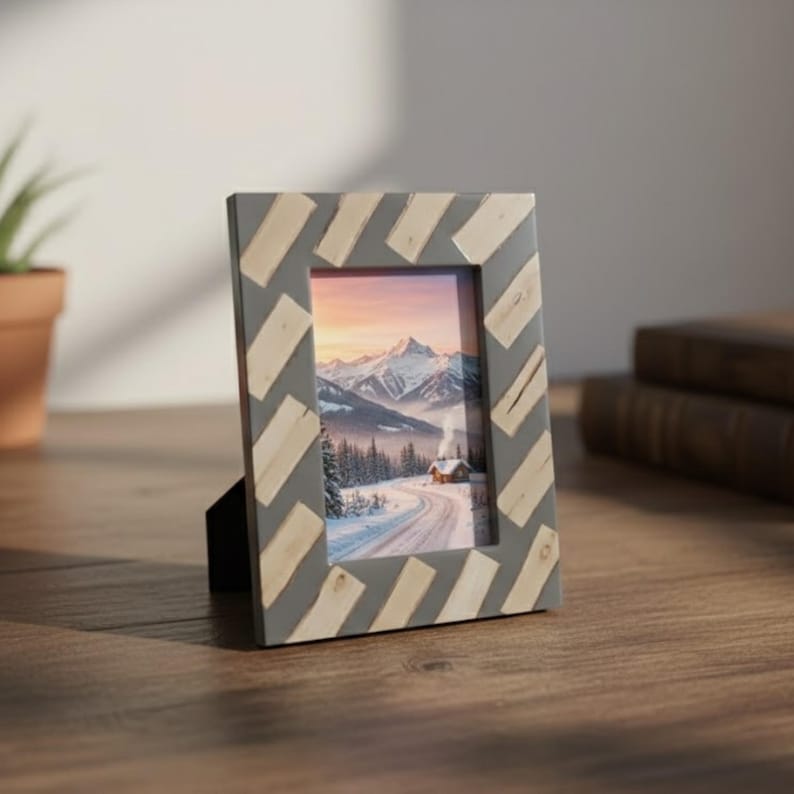 Handmade Resin & Wood Inlay Photo Frame | Modern Geometric Picture Frame | Luxury Home Décor Accent