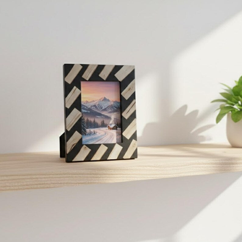 Handmade Resin & Wood Inlay Photo Frame | Modern Geometric Picture Frame | Luxury Home Décor Accent