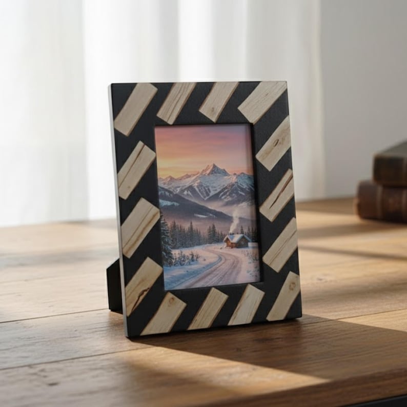 Handmade Resin & Wood Inlay Photo Frame | Modern Geometric Picture Frame | Luxury Home Décor Accent