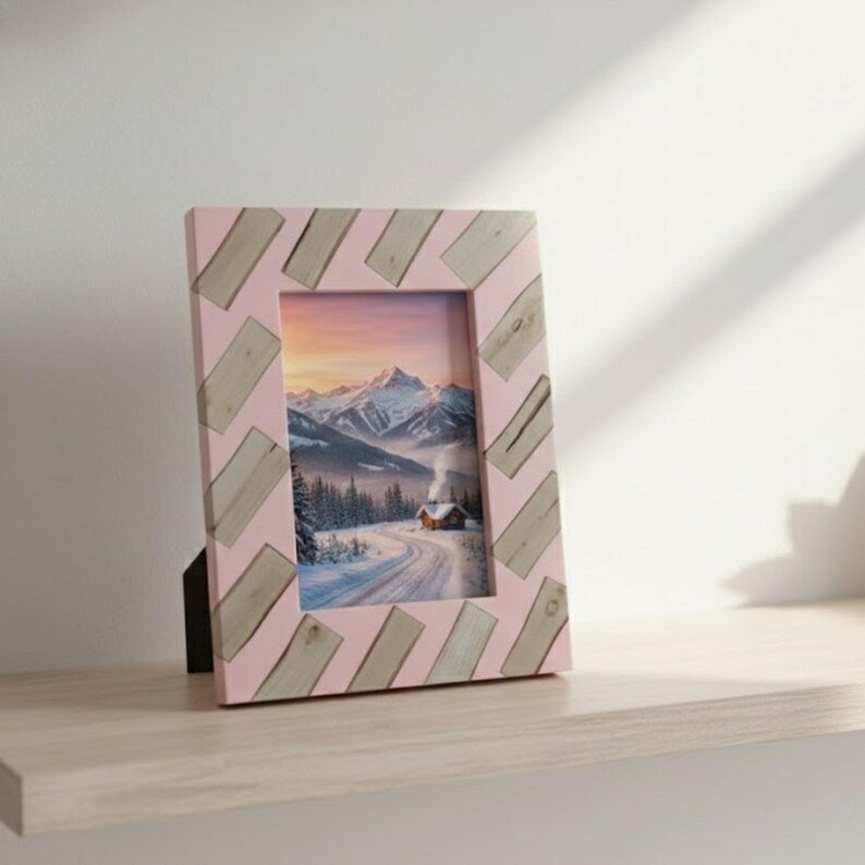 Handmade Resin & Wood Inlay Photo Frame | Modern Geometric Picture Frame | Luxury Home Décor Accent