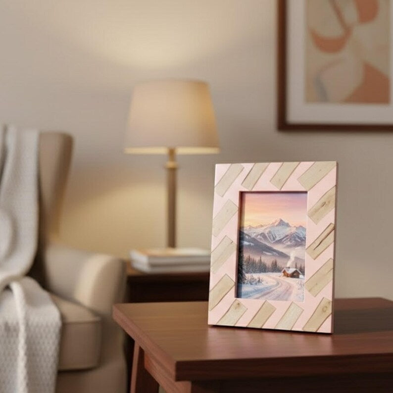 Handmade Resin & Wood Inlay Photo Frame | Modern Geometric Picture Frame | Luxury Home Décor Accent