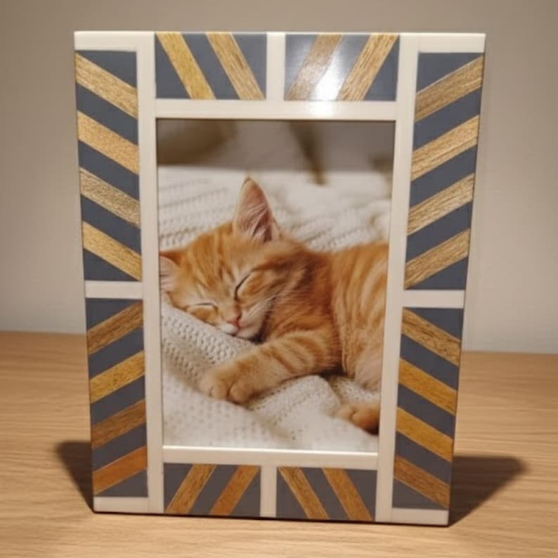 Handmade Wood Resin & Bone Inlay Photo Frame | Geometric Artisan Picture Frame for Home Décor