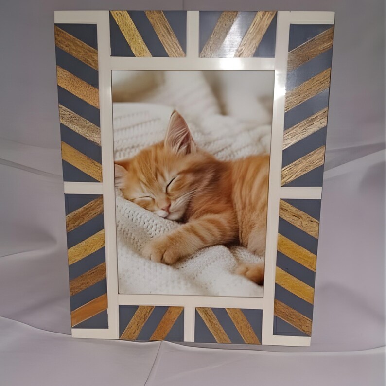 Handmade Wood Resin & Bone Inlay Photo Frame | Geometric Artisan Picture Frame for Home Décor