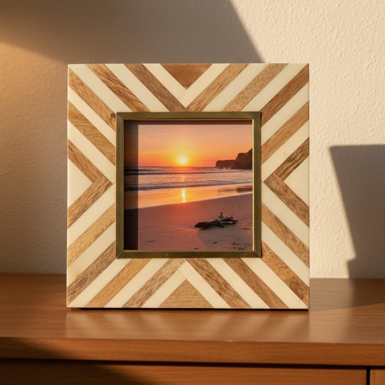 Handmade Resin Inlay Wooden Photo Frame | Geometric Home Decor