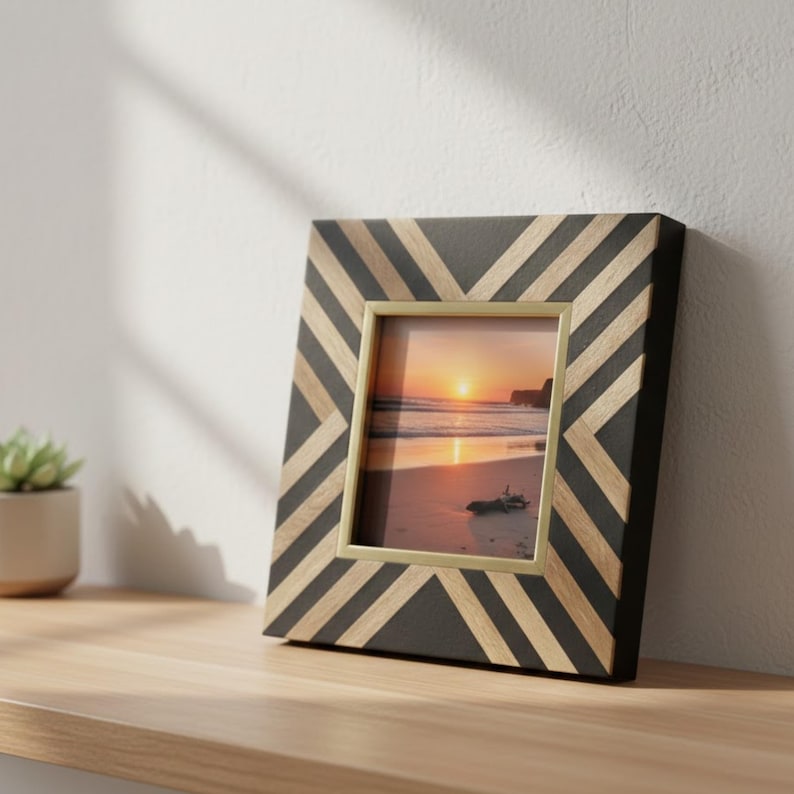 Handmade Resin Inlay Wooden Photo Frame | Geometric Home Decor
