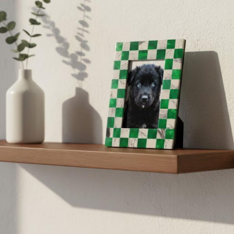 Handmade Blue Resin Inlay Photo Frame | Modern Checkered Picture Frame for Home Décor